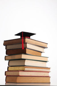 Close-up of books against white background