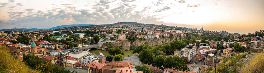 High angle shot of townscape against sky