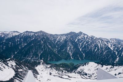 Scenic view of snowcapped mountains against sky