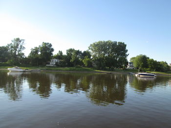 View of boats in calm lake