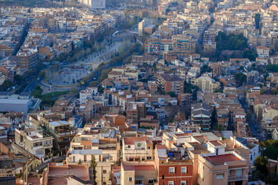 High angle view of buildings in city