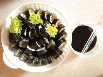 High angle view of food in plate