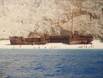 Side view of ship sailing in sea