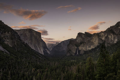 Scenic view of mountains against sky during sunset