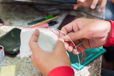 High angle view of woman working
