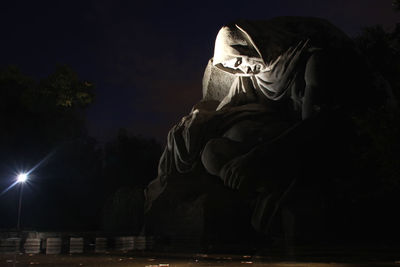 Statue against sky at night