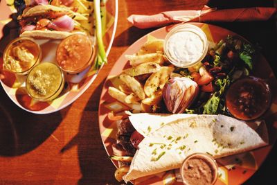 Directly above shot of food served in plate on table