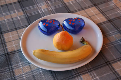 High angle view of fruits in bowl on table