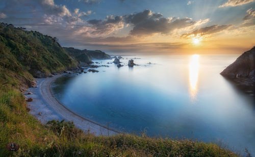 Scenic view of sea against sky during sunset