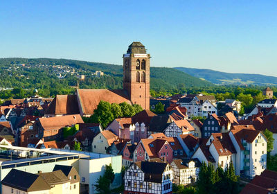 High angle view of townscape against sky