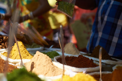 High angle view of spices for sale at market stall