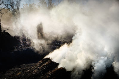 Smoke emitting from waterfall