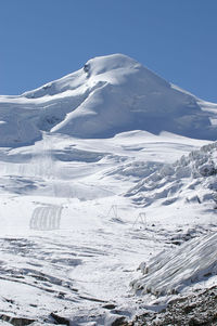 Scenic view of snow covered mountains against sky