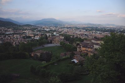 High angle view of town against sky
