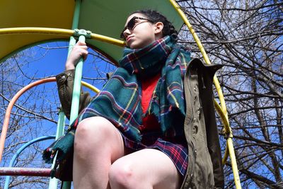 Low angle view of man against sky