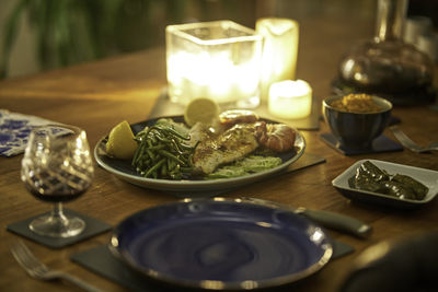 High angle view of food on table