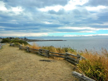 Scenic view of sea against cloudy sky