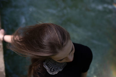 High angle view of woman over river