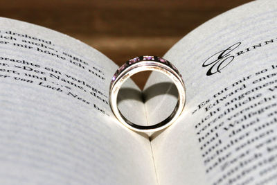 Close-up of heart shape on book