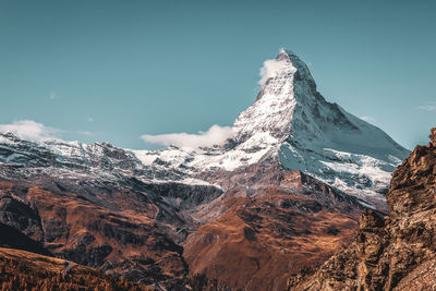 View of the matterhorn, one of the highest mountains in the alps.