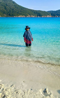 Rear view of man on beach