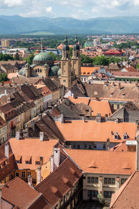 High angle view of buildings in city
