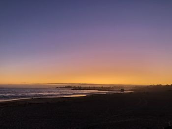 Scenic view of sea against clear sky during sunset