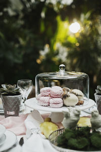 Desserts in plate on table