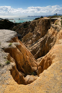 Rock formation on land against sky