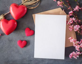 High angle view of heart shapes on table