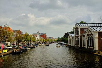 Panoramic view of river amidst buildings against sky