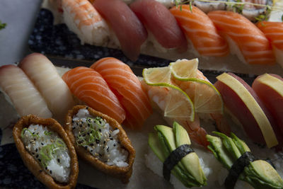 Close-up of sushi served in plate