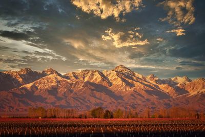 Scenic view of mountains against sky during sunset in mendoza argentina