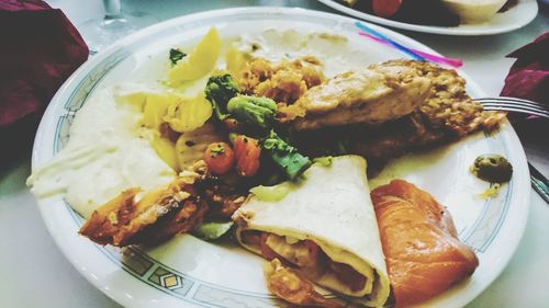 High angle view of food in plate