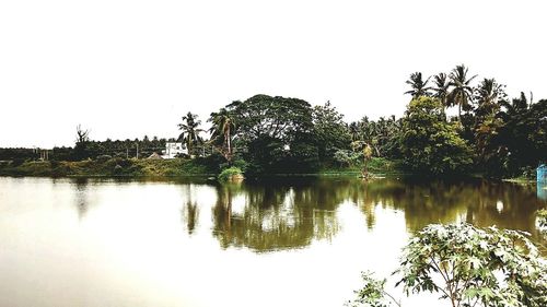 Scenic view of lake against clear sky