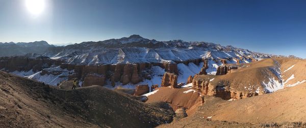 Panoramic view of snowcapped mountains against sky