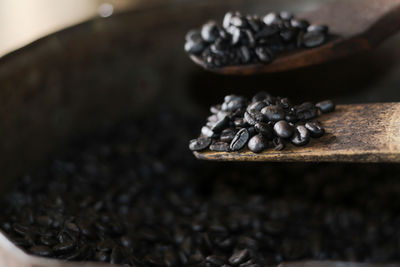 High angle view of coffee beans on table