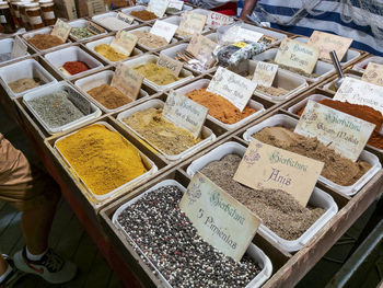 High angle view of food for sale