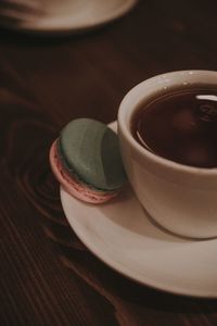 High angle view of coffee cup on table