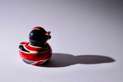 Close-up of toy against white background