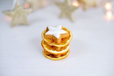 Close-up of cookies on table