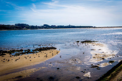 Scenic view of sea against cloudy sky