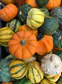 High angle view of pumpkins for sale at market