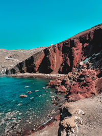 Scenic view of sea against clear blue sky