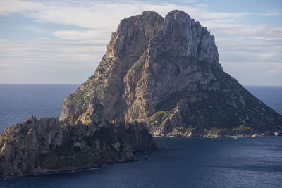 Rock formations by sea against sky