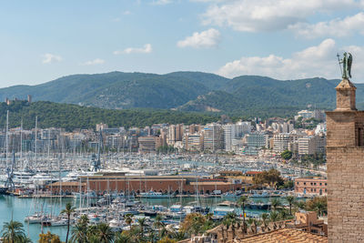 High angle view of townscape against sky