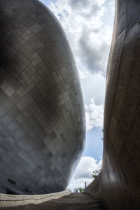 Low angle view of buildings against cloudy sky