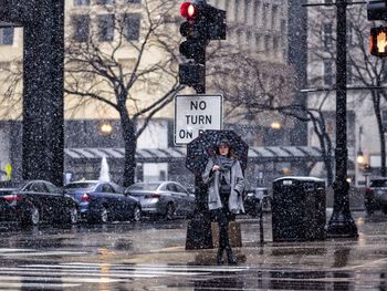 View of city street during winter