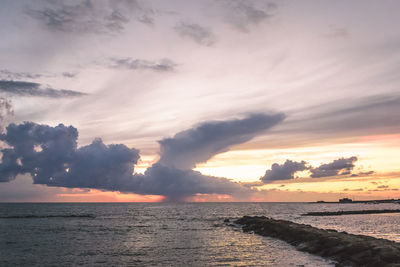 Scenic view of sea against sky at sunset