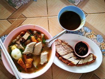 High angle view of food on table